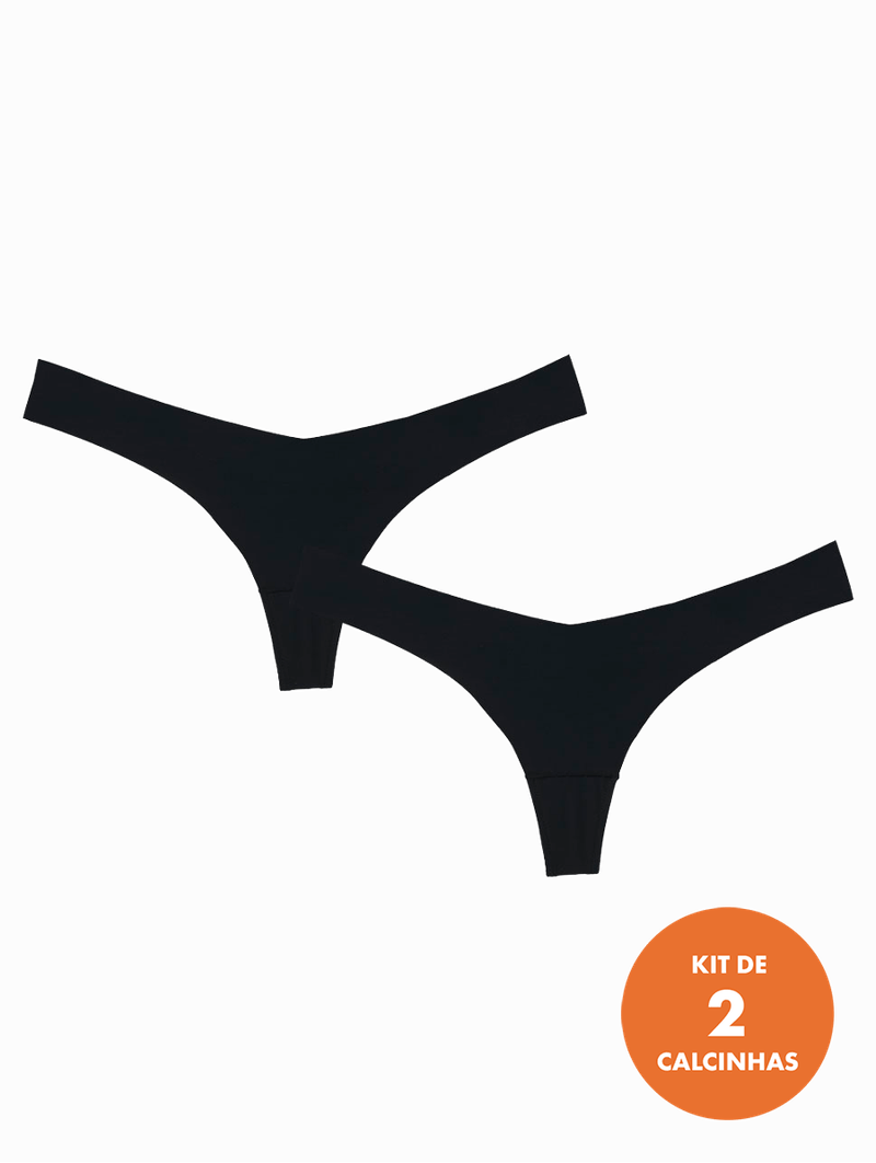 Kit com 2 Calcinhas Tanga Bonjour Kt 3887v0 Preto