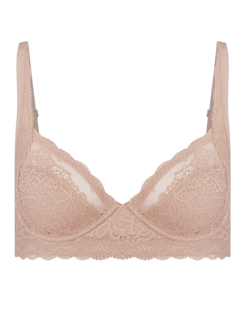 Sutiã Meia-taça Sem Bojo Com Aro Sustentação Em Renda Bege Essence - Bonjour  Lingerie