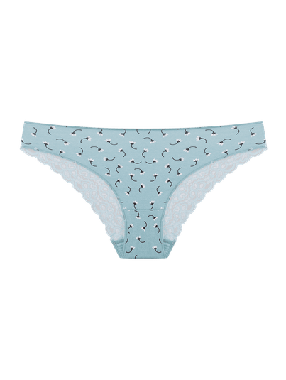 Calcinha Biquíni Em Algodão Estampado Com Renda Est. Algodao Azul Icy