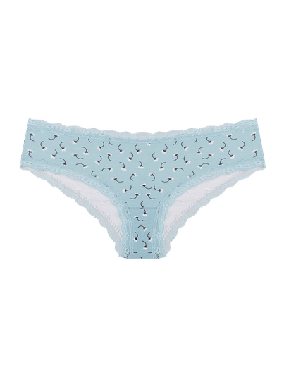 Calcinha Tanga Brasileira Em Algodão Estampado Com Renda Est. Algodao Azul Icy