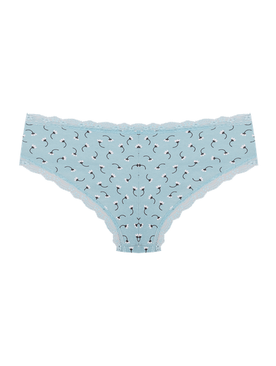 Calcinha Tanga Brasileira Em Algodão Estampado Com Renda Est. Algodao Azul Icy