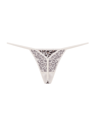 Calcinha String Fio Dental Em Tule Estampa Oncinha Off White