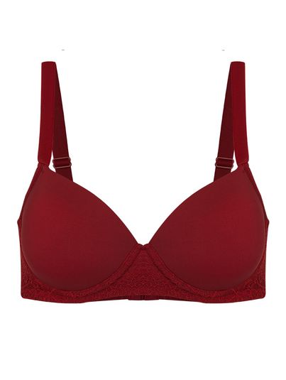 Sutiã Meia-taça Com Bojo E Aro Sustentaçâo Em Microfibra Com Renda Vermelho Divino