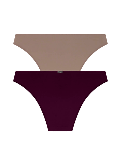Kit Com 2 Calcinhas Biquíni Básica Bege Camurca/roxo Haze