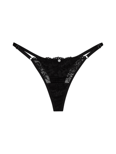 Calcinha String Fio Dental Em Microfibra E Renda Preto