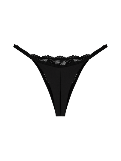 Calcinha String Fio Dental Em Microfibra E Renda Preto