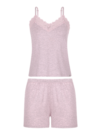 Short Doll Alcinha Em Viscose Com Renda Rosa Claro Mescla