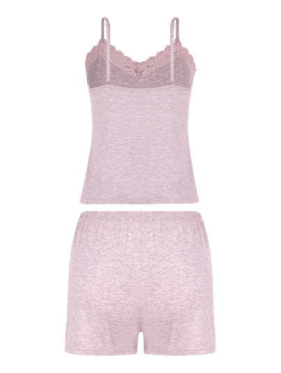 Short Doll Alcinha Em Viscose Com Renda Rosa Claro Mescla