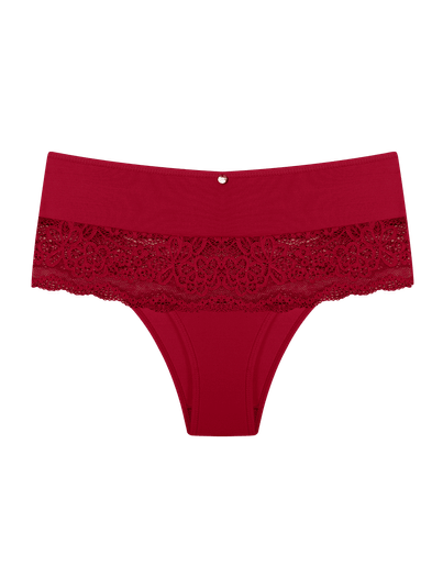 Calcinha Cintura Alta Detalhe Em Renda Vermelho Divino