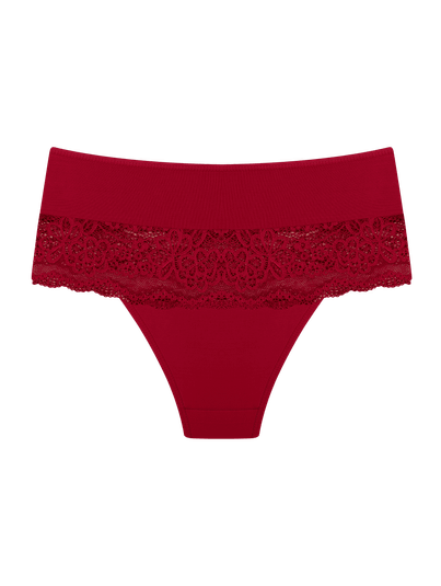 Calcinha Cintura Alta Detalhe Em Renda Vermelho Divino