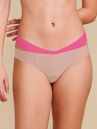 Kit Com 2 Calcinhas Biquíni Invisível Bege Ballet/pink Tropical