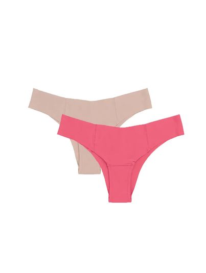 Kit Com 2 Calcinhas Biquíni Invisível Bege Ballet/pink Tropical