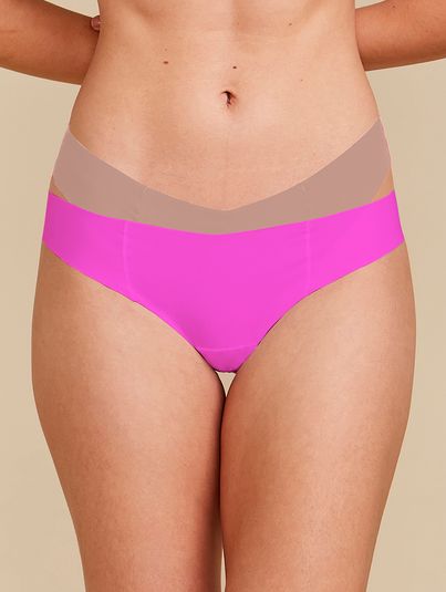 Kit Com 2 Calcinhas Biquíni Invisível Bege Camurça/rosa Pitaya