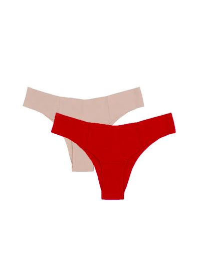 Kit Com 2 Calcinhas Biquíni Invisível Bege Ballet/vermelho Zaire