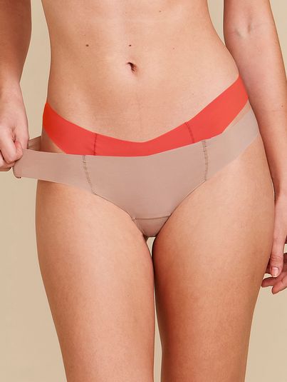 Kit Com 2 Calcinhas Biquíni Invisível Bege Camurca/coral Energia