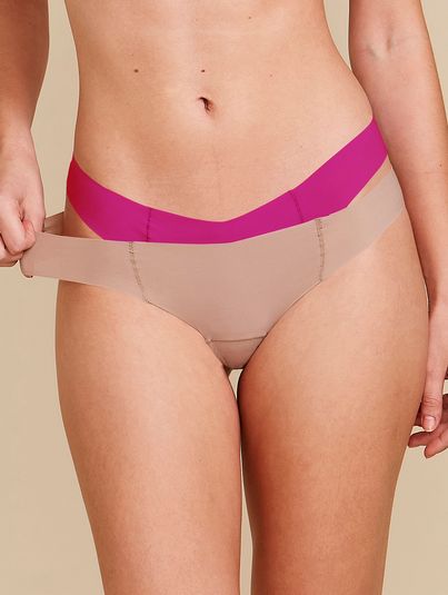 Kit Com 2 Calcinhas Biquíni Invisível Bege Camurca/pink Berry