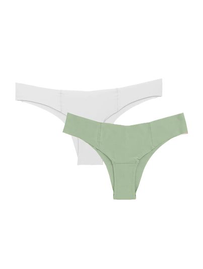 Kit Com 2 Calcinhas Biquíni Invisível Branco/verde Eucalipto