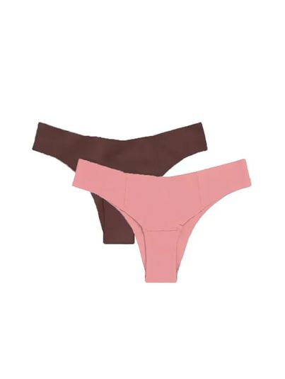 Kit Com 2 Calcinhas Biquíni Invisível Marron Avela/coral Energia