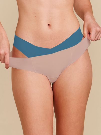Kit Com 2 Calcinhas Biquíni Invisível Bege Camurça /Azul Aura