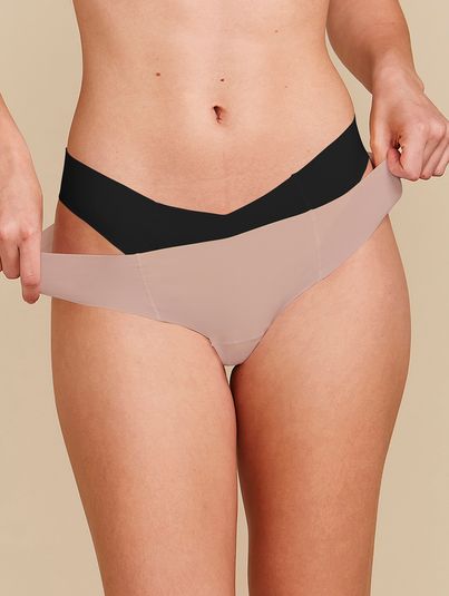 Kit Com 2 Calcinhas Biquíni Invisível Camurca Com Preto