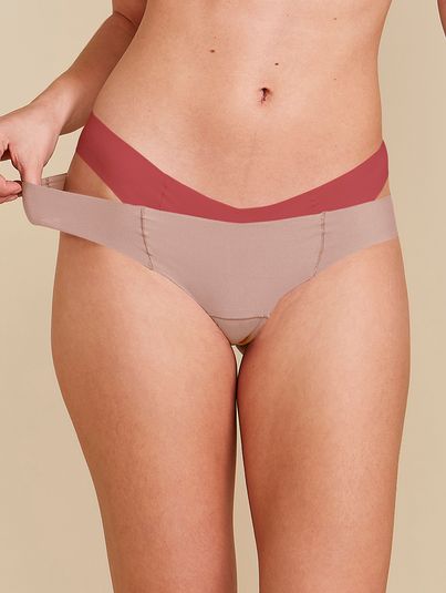 Kit Com 2 Calcinhas Biquíni Invisível Bege Camurca/vermelho Goiaba
