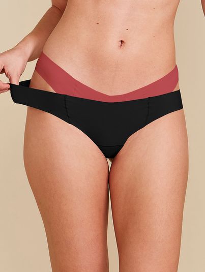 Kit Com 2 Calcinhas Biquíni Invisível Preto/vermelho Goiaba