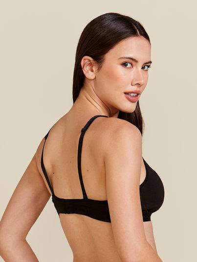Sutiã Triângulo Com Bojo Removível Sem Aro Em Algodão Preto