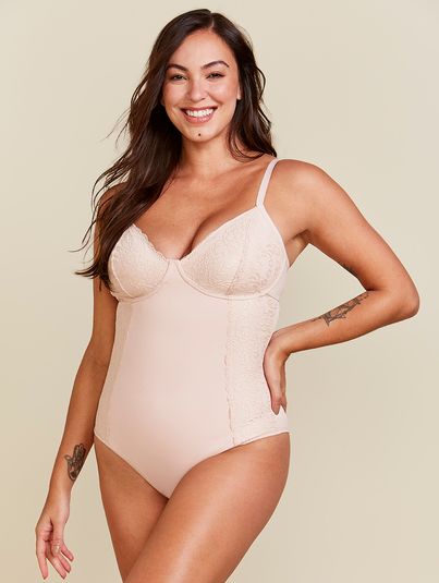 Body Sem Aro Sem Bojo Modelador Em Microfibra Com Renda Bege Essence