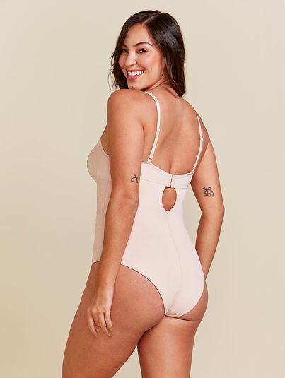 Body Sem Aro Sem Bojo Modelador Em Microfibra Com Renda Bege Essence