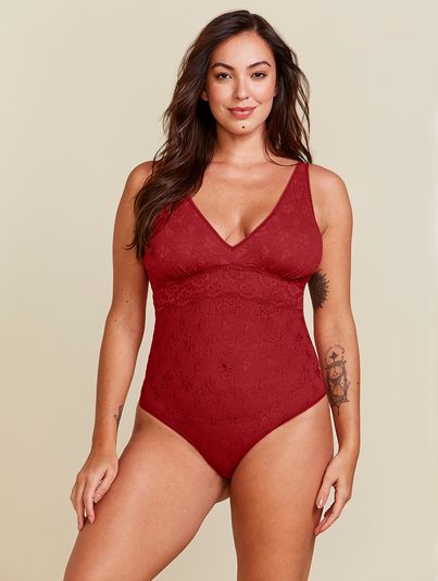 Body De Renda Vermelho Terra