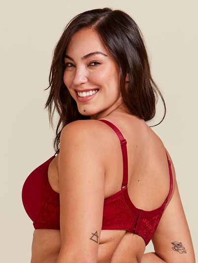 Sutiã Meia-taça Com Bojo E Aro Sustentaçâo Em Microfibra Com Renda Vermelho Divino