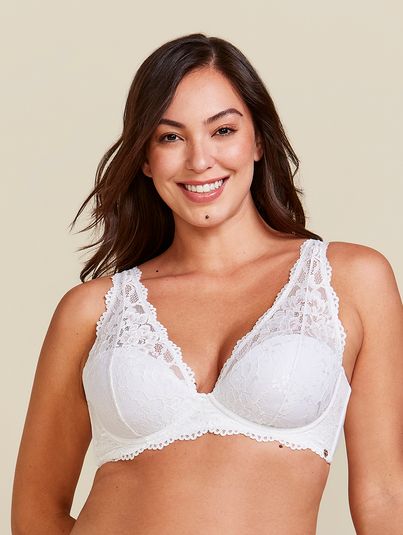 Sutiã Com Aro E Bojo Em Manta Em Microfibra E Renda Branco