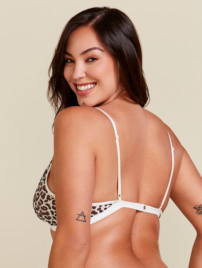 Sutiã Top Triângulo Em Tule Estampa Oncinha Off White