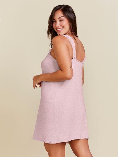 Camisola Curta Regata Em Viscose Com Renda Rosa Claro Mescla