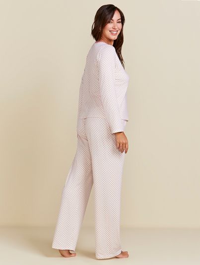 Pijama Manga Longa Em Viscose Estampada Estampa Pois Rose