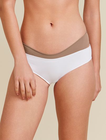 Kit Com 2 Calcinhas Laterais Largas Básica Bege Camurca/branco