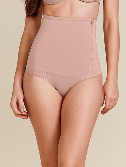 Cinta Com Zíper Modeladora Bege Camurca