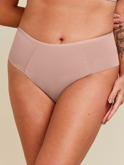 Calcinha Cintura Alta Laterais Duplas Básica Bege Camurca