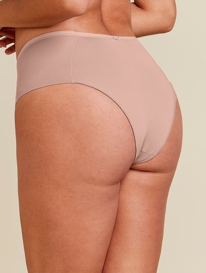 Calcinha Cintura Alta Laterais Duplas Básica Bege Camurca