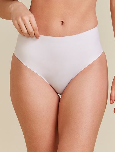 Kit Com 2 Calcinhas Cintura Alta Invisível Bege Camurca/branco