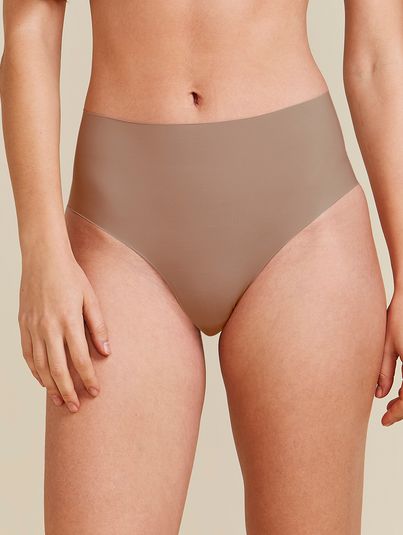 Kit Com 2 Calcinhas Cintura Alta Invisível Bege Camurca/bege Camurca