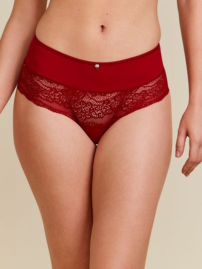 Calcinha Cintura Alta Detalhe Em Renda Vermelho Divino