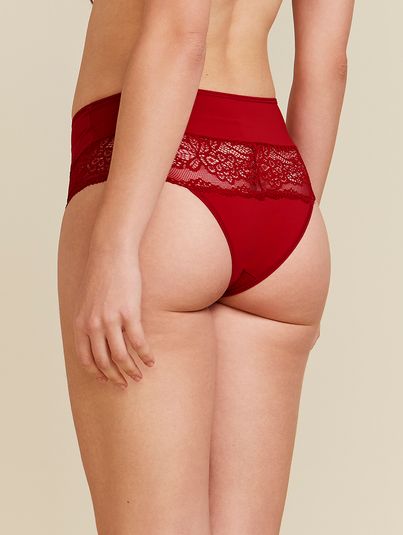 Calcinha Cintura Alta Detalhe Em Renda Vermelho Divino