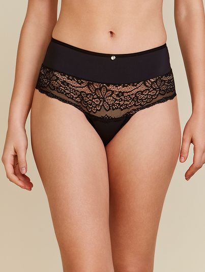 Calcinha Cintura Alta Detalhe Em Renda Preto