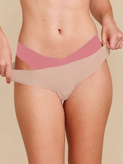 Kit Com 2 Calcinhas Biquíni Invisível Bege Camurca/rosa Gloss